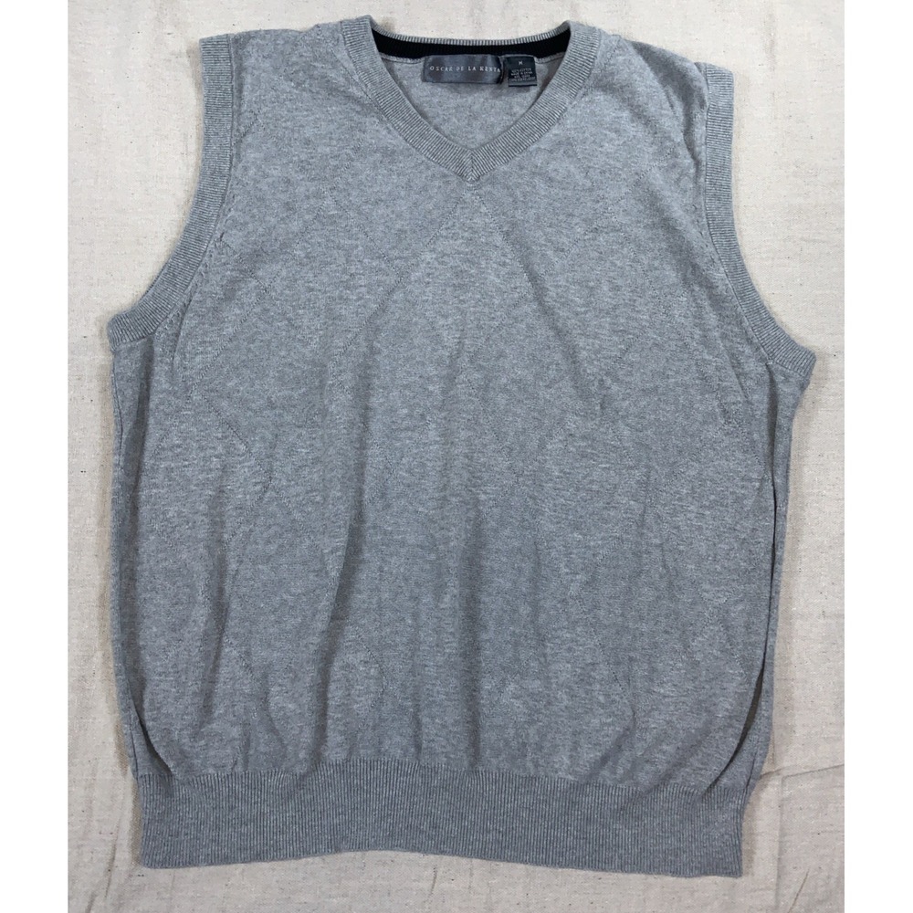 Oscar de la Renta Sweater Vest Mens Medium Gray V Neck‎ Pullover *Read